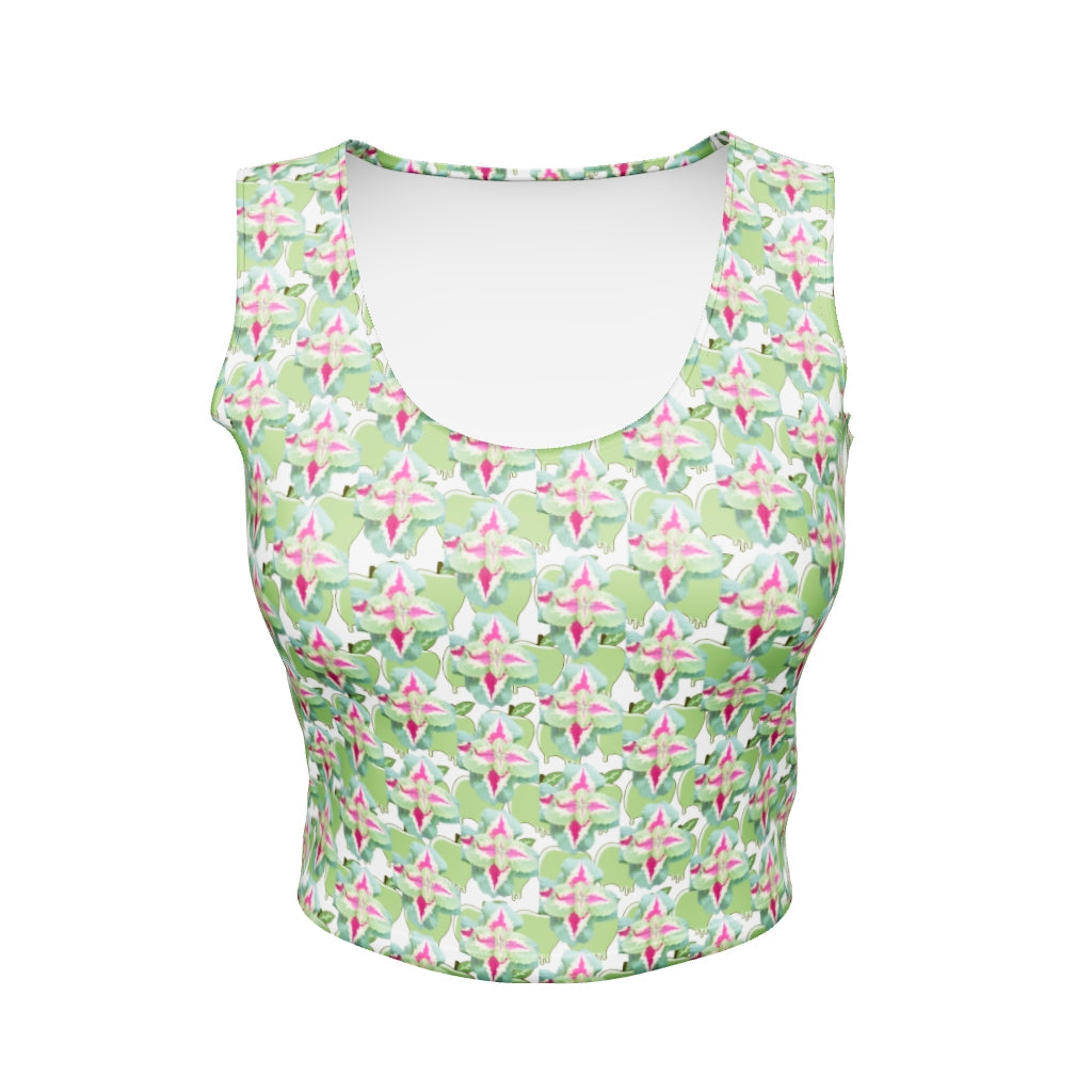 Melting Ice & Blue Dahlia All-Over Print Crop Top - Premium Botanical Fashion